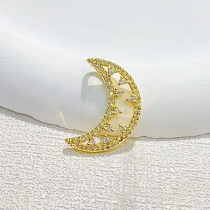 Elegant 18k gold plated crescent moon pendant with micro-paved sparkling zircon stones