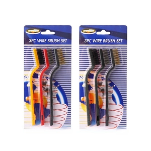 3-piece wire brush set with ergonomic handles for kitchen cleaning and rust removal