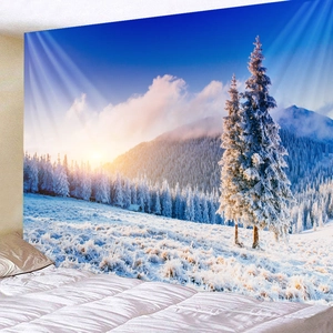 Winter Snow Mountain Forest Landscape Tapestry Polyester HD Digital Printing Wall Hanging Decor For Bedroom Living Room Dormitory