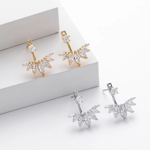 Minimalist S925 sterling silver wing earrings with marquise cubic zirconia stones