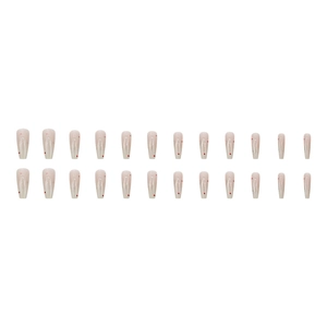 24 pieces of coffin-shaped press-on nails in nude pink with red dot minimalist design