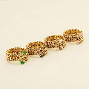 Multi Layer Twisted Ring 18K Gold Plated Stainless Steel Heart Zircon Adjustable Open Geometric Fashion Finger Jewelry For Women