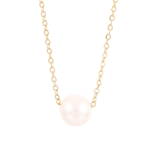 Minimalist 18K gold plated titanium necklace with round shell pearl pendant on white background