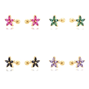 24K gold plated flower labret studs with colorful marquise zircons in four vibrant colors
