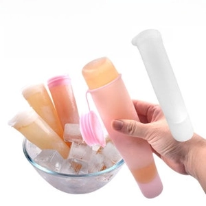 Detailed close-up of a silicone ice pop mold with an integrated leak-proof lid in pink