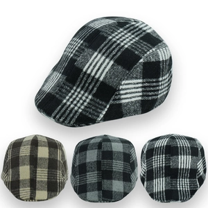Béret Vintage Britannique en Laine à Carreaux Homme Casquette Newsboy Flat Cap Femme Automne Hiver Velours Côtelé Chaud