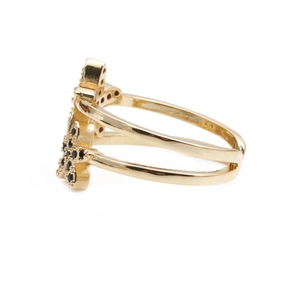 Minimalist gold double-band ring with black zircon star-shaped pavé accents for women