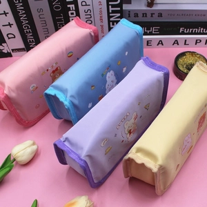 Astucci per cancelleria grandi con cartoni animati in rosa blu viola e giallo pastello