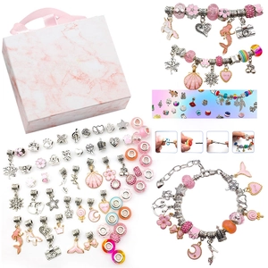 Pink marble gift box set featuring DIY crystal beads and metal charms for girls' bracelets