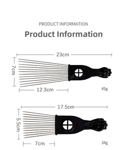 Detailed size chart for professional stainless steel needle styling combs in two sizes