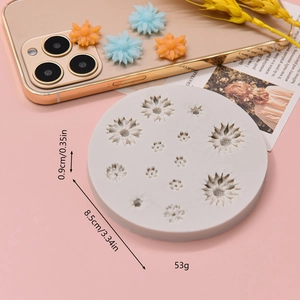 Round daisy sunflower silicone mold for DIY fondant and resin, grey finish 8.5cm diameter