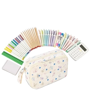 Large capacity butterfly floral pencil case with full stationery set on white background