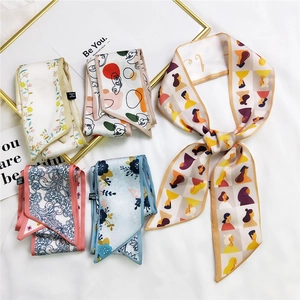 Elegant French style silk hair ribbons set with floral and abstract artistic prints