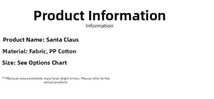 Spécifications détaillées du matériau pour le Père Noël en peluche en tissu et coton PP