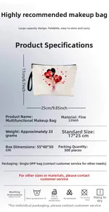 Detailed size specifications for heart print canvas makeup bag with black zipper