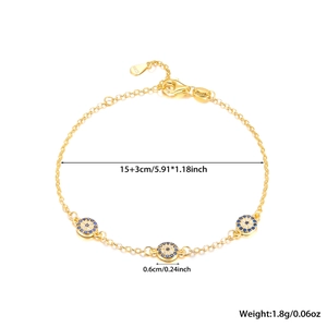 Detailed size specifications for 925 silver evil eye bracelet with 15+3cm length