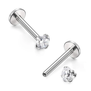 G23 Titan Labret-Stecker mit flacher Rückseite und vierzackigem Zirkonia-Kristall