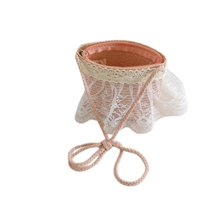 Kids summer straw handbag with lace trim and bowknot for outdoor sun protection sets