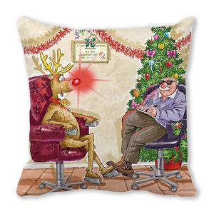 Detail of Christmas reindeer cartoon print on premium peach skin fabric cushion cover