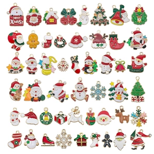Christmas DIY enamel alloy charms set featuring Santa Claus Snowman and Reindeer patterns