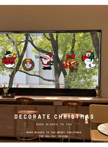 Kit de stickers vitrail de Noël avec dessins de Père Noël et bonhomme de neige