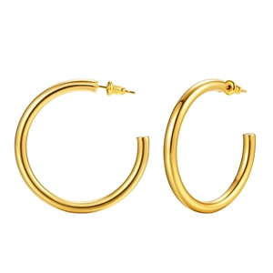 Polished gold hollow C-shaped hoop earrings for women in chunky minimalist fashion style