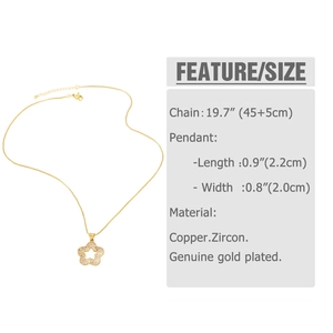 Detailed size specifications for gold plated star pendant necklace with cubic zircon