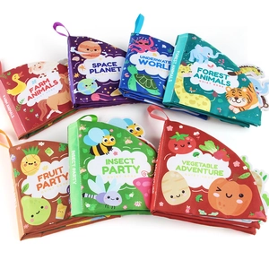 Set de 7 libros de tela suaves y coloridos para bebés con animales, espacio y frutas