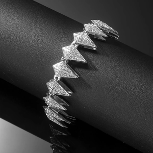 Men's hip-hop iced out silver cuban bracelet with crystal studs on leather display