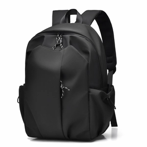 Minimalist black large capacity campus backpack with durable nylon fabric and mesh straps