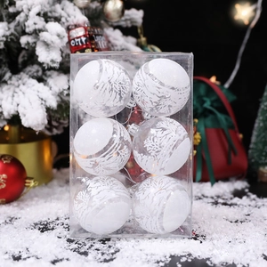 Festive set of 6 white translucent Christmas ball ornaments with snowflake patterns