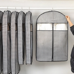 Hanging houndstooth garment cover with transparent window for coats and suits