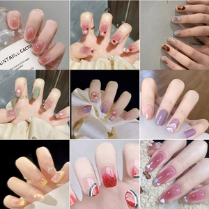 Elegant Press On Nails French Tip Heart Gradient Design Almond Square Shape Plastic Manicure For Women Detachable