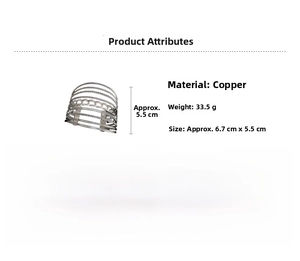 Silver multi-layer hollow wave cuff bracelet in copper with size and weight specs