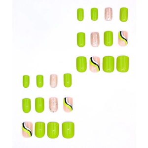 Green wavy glitter press-on nails set with square shape for minimalist fashion