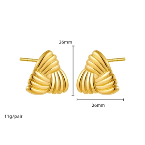 Polished 18K gold plated stainless steel geometric triangle knot stud earrings for women