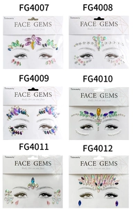 Detailed set of six colorful face gem designs with rhinestones and pearls for facial makeup