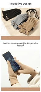 Close-up of thermal velvet gloves with metal buckle and touch screen finger feature