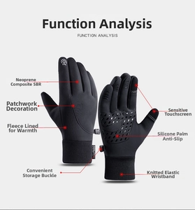 Detail showing touchscreen fingertips and anti-slip silicone dots on winter cycling gloves