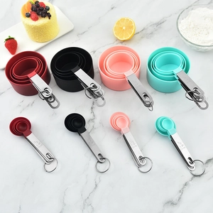 8-piece stainless steel measuring cups and spoons set with colorful handles for baking