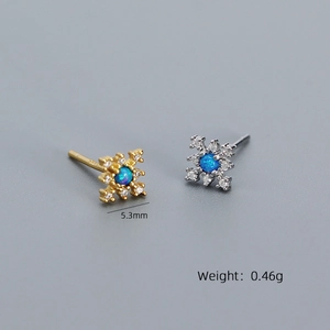 S925 silver snowflake opal earrings with diamonds in gold and silver finish