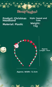 Detailed view of Christmas headband with size dimensions and Santa Claus beadwork