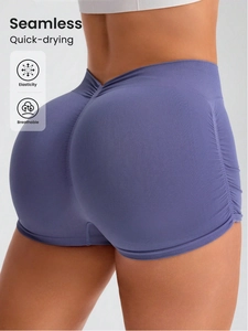 Women Seamless Yoga Shorts High Waist Tummy Control Workout Running Shorts Scrunch Butt Lifting Athletic Sports Shorts Quick Dry