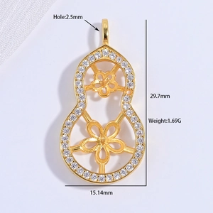 S925 silver double pearl gourd pendant mounting with zircon insets for jewelry DIY