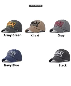 Detailed display of vintage washed canvas baseball caps in five classic retro colors