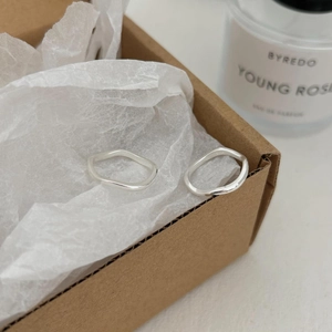 Set of two S925 sterling silver minimalist irregular wave rings with polished finish