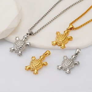 18K gold and silver turtle pendant necklaces in polished stainless steel for women