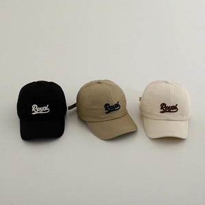 Detailed embroidery of Royal letter on cotton baseball caps in black, khaki, and beige