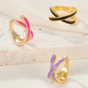 Close-up of S925 silver double-layer enamel cross ear cuffs in black pink and purple