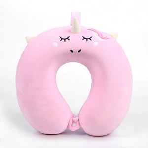 Pink unicorn cartoon U-shaped travel neck pillow with soft slow rebound memory foam